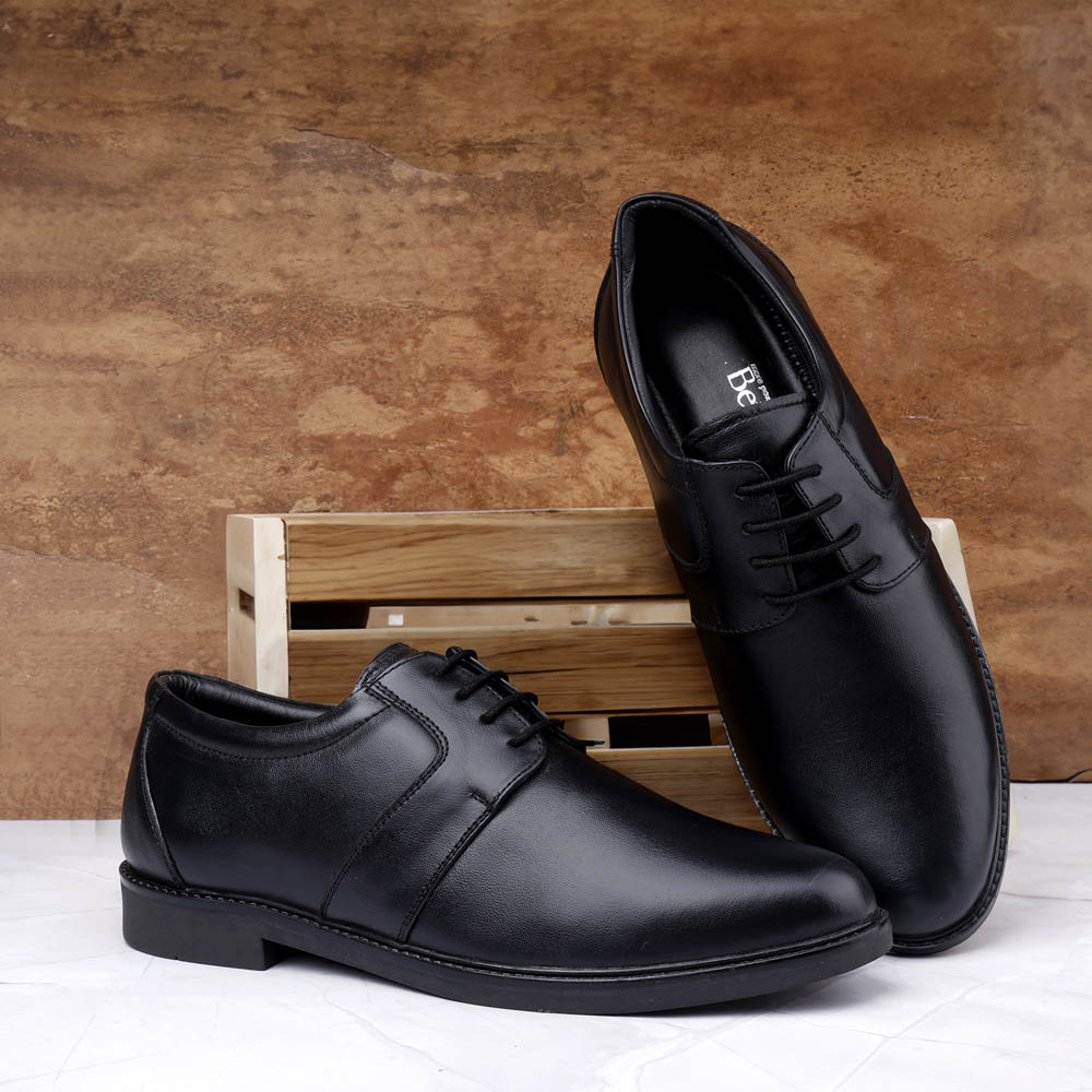 GENUINE LEATHER BLACK FORMAL DERBY SHOES FOR MEN