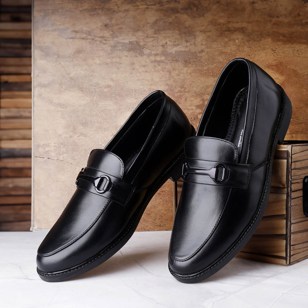 GENUINE LEATHER BLACK FORMAL SLIP ON  SHOES FOR MEN