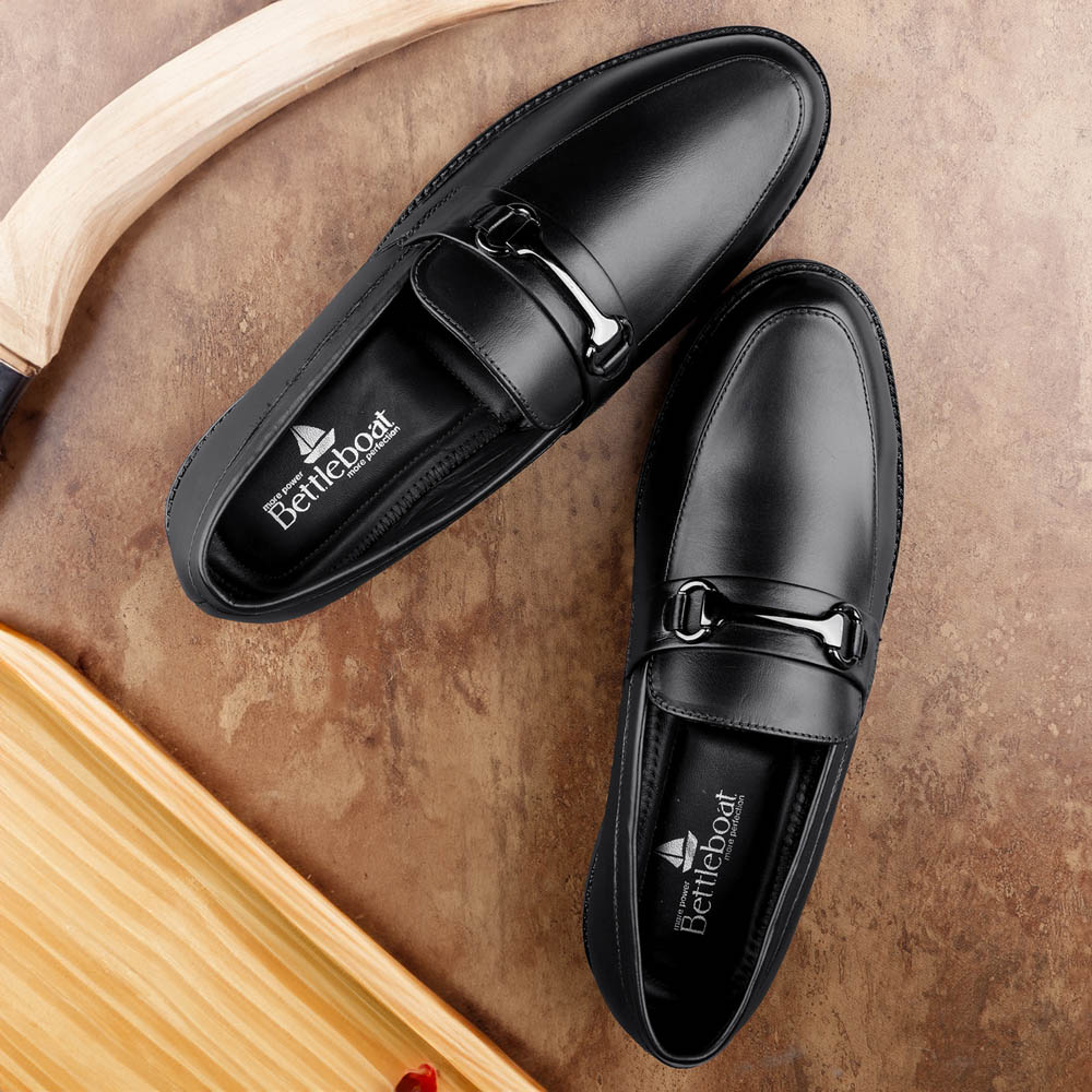 GENUINE LEATHER BLACK FORMAL SLIP ON  SHOES FOR MEN