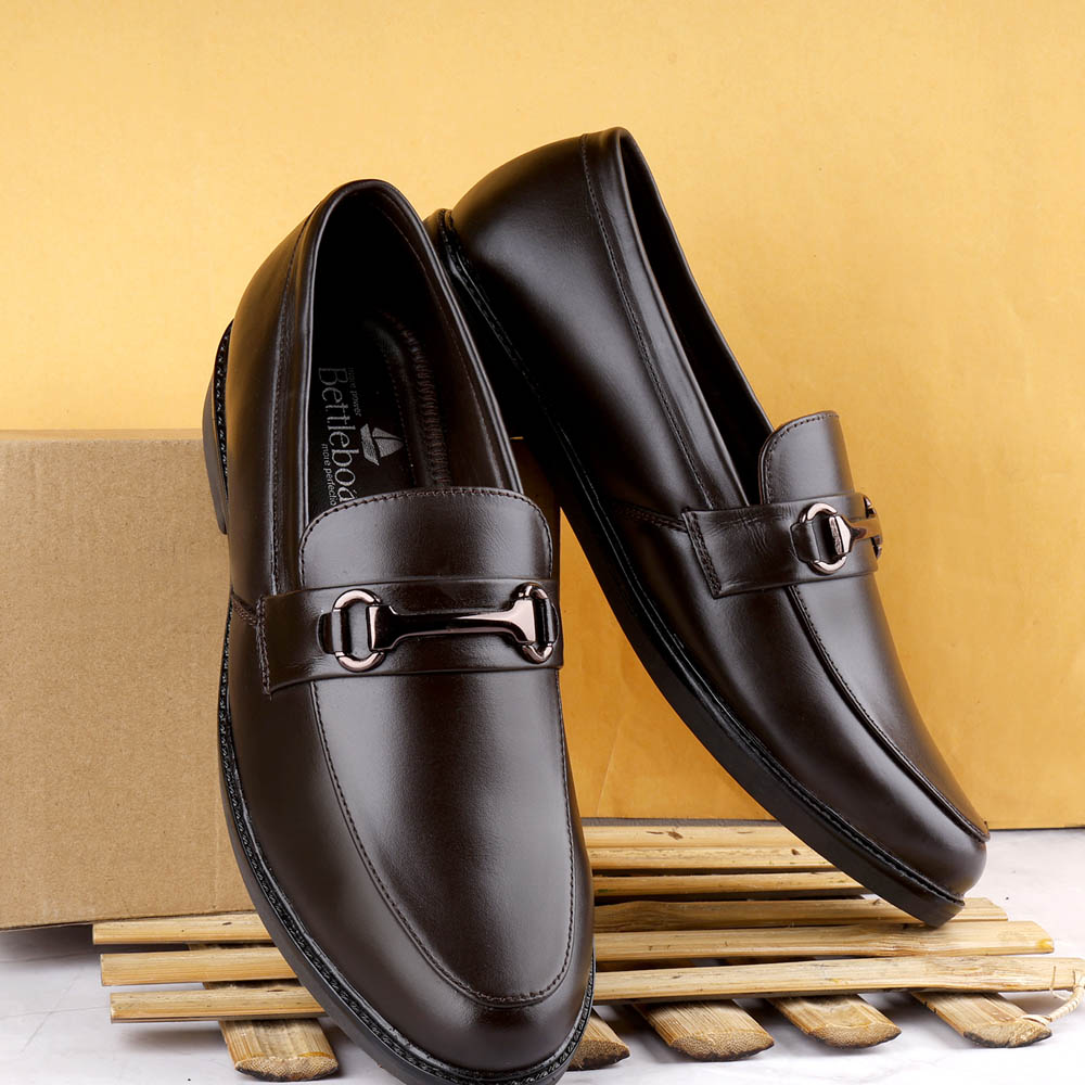 GENUINE LEATHER BROWN FORMAL SLIP ON  SHOES FOR MEN