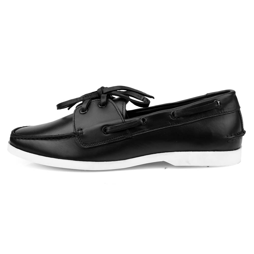 AUTHENTIC TUMBLED FULL GRAIN  LEATHER BLACK BOAT SHOE FOR MEN