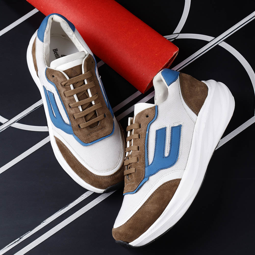 SUEDE JOGGER SNEAKERS WITH MESH MACRON – WHITE BLUE